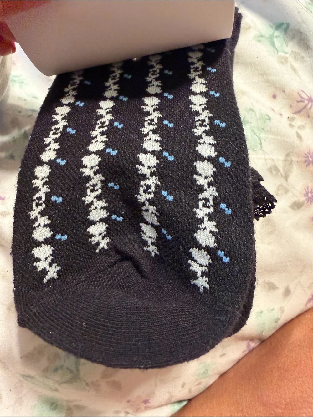 Vans Women's Half Crew Ruffle Socks - White & Black with Pink/Blue Accents 5-7.5